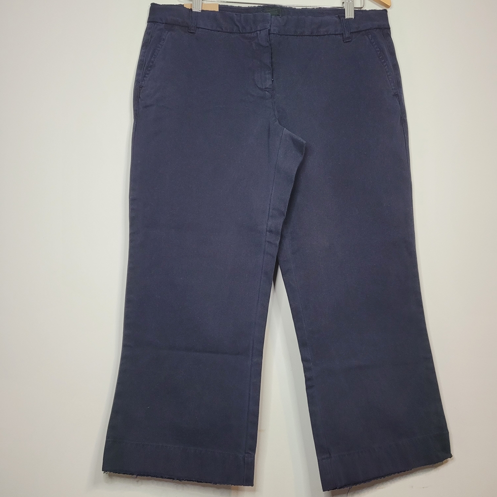 J. Crew Navy Wide Leg Women's Pants Capris 100%Cotton Fried at Hems Line Size 12